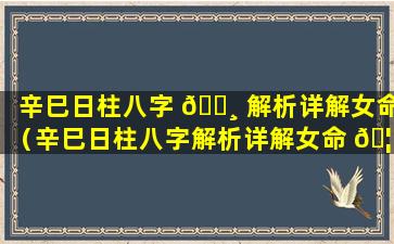 辛巳日柱八字 🕸 解析详解女命（辛巳日柱八字解析详解女命 🦍 婚姻）